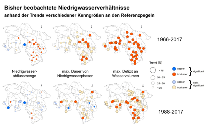 Bisher beobachtete Niedrigwasserverhältnisse in Niedersachsen