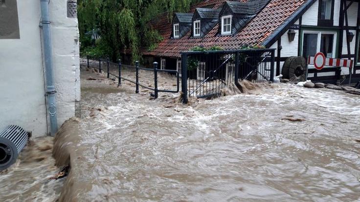 Hochwasser der Abzucht in Goslar im Juli 2017.