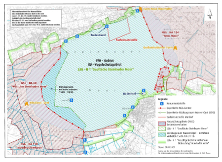 Abbildung 2: Vorläufige Naturschutzgebiete, Landschaftsschutzgebiet „Seefläche Steinhuder Meer“ und Rückzugsraum für Wasservögel im Landschaftsschutzgebiet (Region Hannover 2021).