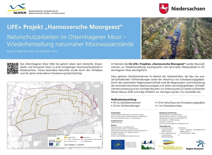 Der Maßnahmenumfang wird auf insgesamt 8 Bauinformationstafeln im Randbereich des Otterhagener Moors dargestellt.