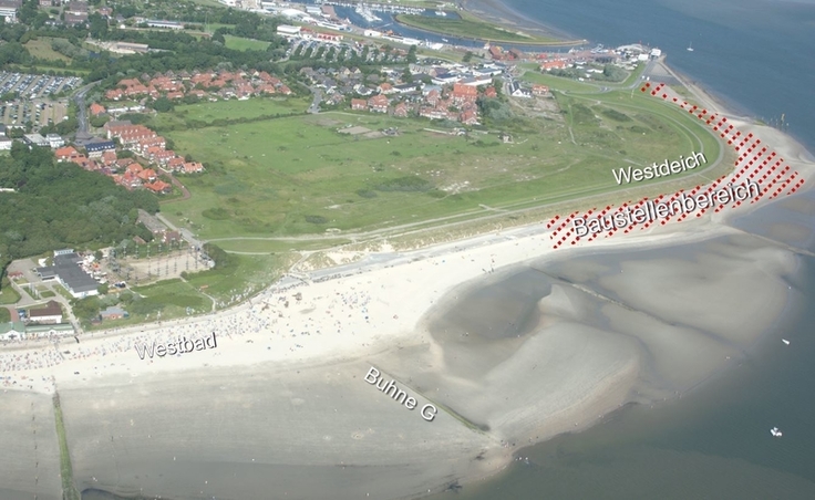 Übersicht über den Baustellenbereich am Westdeich auf Norderney (Quelle: NLWKN)