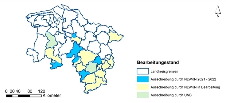 Bearbeitungsstand der Ausschreibungen zur Grünlandkartierung in Niedersachsen