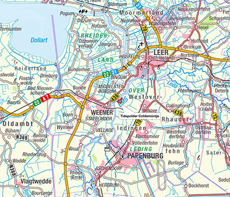 Lage des Projektes „Tidepolder Coldemüntje“ an der Unterems, die bis Herbrum von der Tide beeinflusst wird.