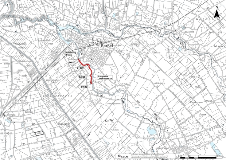Übersichtskarte: Die Deichrückverlegung am linken Soestedeich wird in Barßelermoor in der Gemeinde Barßel durchgeführt