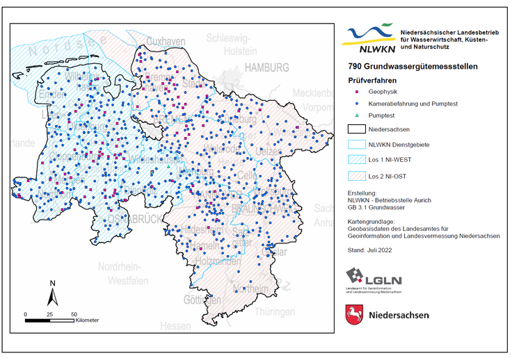 Übersichtskarte der 790 überprüften Grundwassergütemessstellen