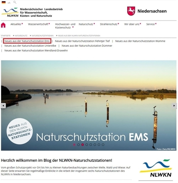 Mit Klick auf "Neues aus der Naturschutzstation Ems" (s. rote Markierung), werden nur noch die Beiträge der Naturschutzstation Ems angezeigt.
