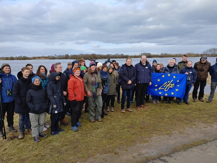 Das EU-LIFE IP GrassBirdHabitats wird regelmäßig evaluiert. Dazu trafen sich 2023 alle Projektpartner, die LIFE-Monitore der Agentur NEEMO und Sylvia Barova von der EU-Kommission am Dümmer.