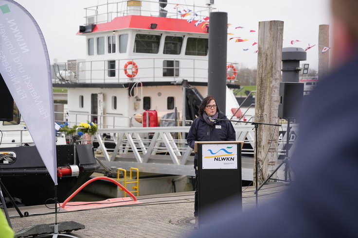 NLWKN-Direktorin Anne Rickmeyer betonte in ihrer Ansprache die gestiegenen Anforderungen an die Seevermessung (Bild: Lippe/NLWKN).