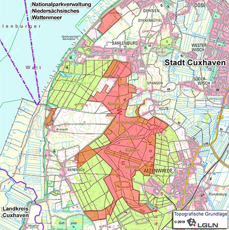Übersichtskarte des Naturschutzgebietes "Cuxhavener Küstenheiden"