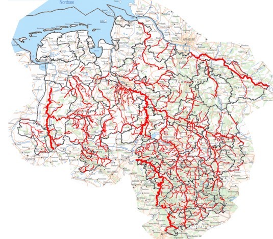 Überschwemmungsgefährdete Gewässer in Niedersachsen