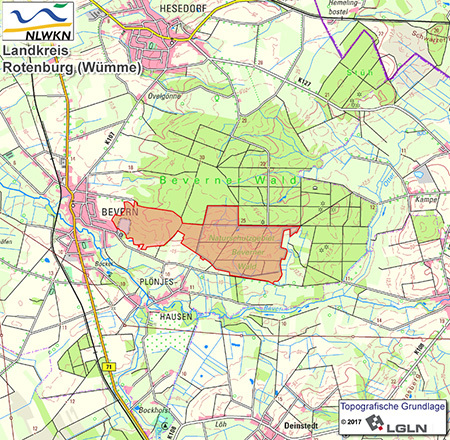 Übersichtskärtchen zum Naturschutzgebiet "Beverner Wald"