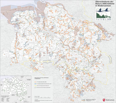 Übersichtskarte 1:500.000 der Natura 2000-Gebiete in Niedersachsen