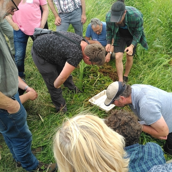 Dr. Thomas Eggers stellt die Ergebnisse der Wasserprobe vor, u.a. Larven der Prachtlibelle (Bild: Wittig/NLWKN).