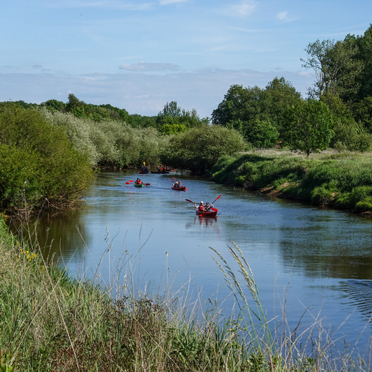 Gewässer in Niedersachsen, wie beispielsweise hier zu sehen die Hase zwischen Lahre und Dörgen, locken viele Menschen an. Dortige Freizeitaktivitäten wie Schwimmen oder Paddeln bergen aber auch Gefahren. Der NLWKN rät hierbei zur besonderen Vorsicht.