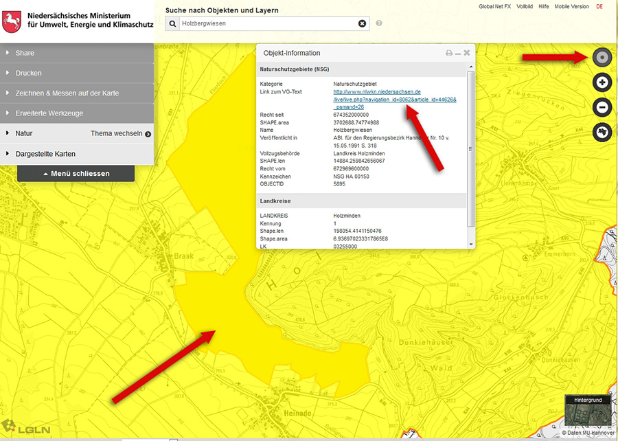 Die Naturschutzgebiete Niedersachsens auf der interaktiven Umweltkarte