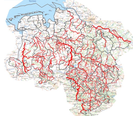 Überschwemmungsgefährdete Gewässer in Niedersachsen