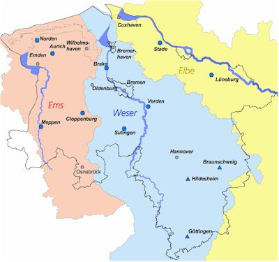 Die Einzugsgebiete von Elbe, Weser und Ems